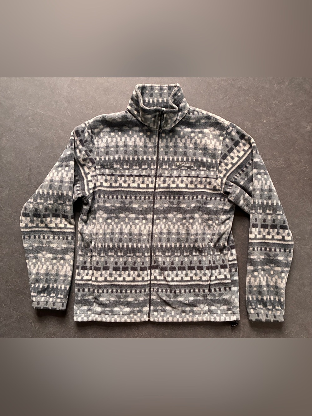 Columbia Men's Gray Patterned Full-Zip Fleece Jacket - Black & White Geometric